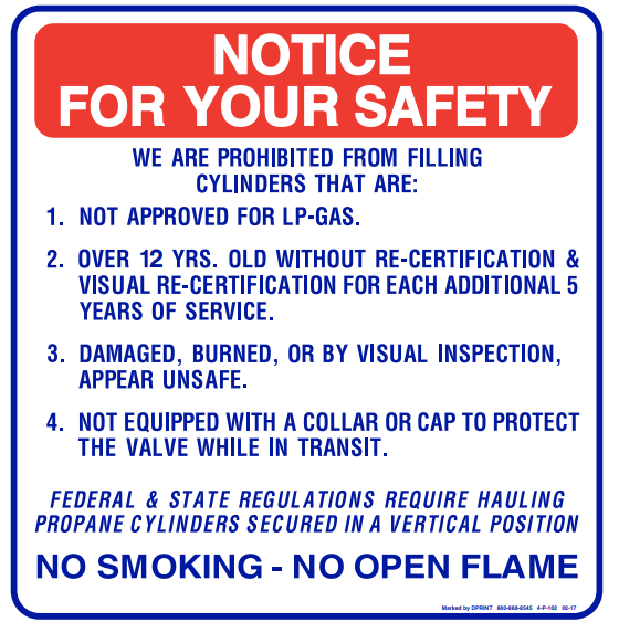 REFILLING STATION SIGN "NOTICE FOR YOUR SAFETY"