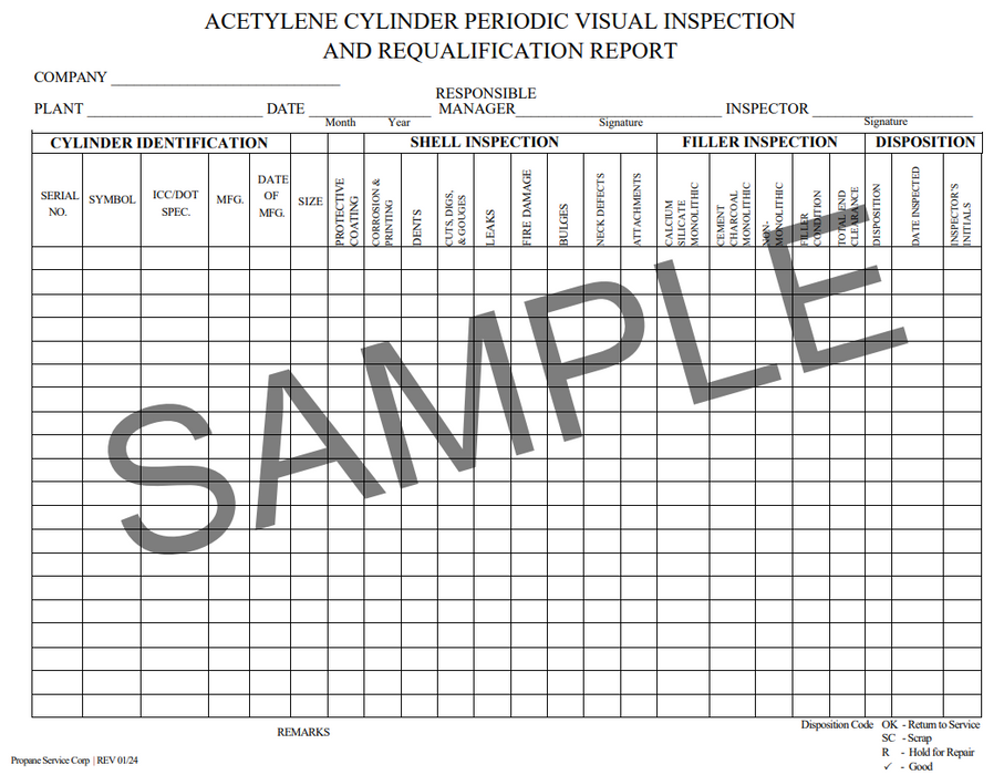 ACETYLENE CYLINDER PERIODIC VISUAL INSPECTION AND REQUALIFICATION REPORT PADS