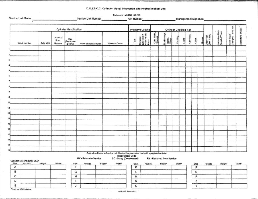 5-YEAR CYLINDER VISUAL INSPECTION REPORT PADS