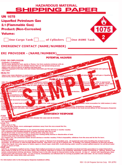 Un1075 Label Example 3-in-1 DOT SHIPPING PAPER — PSC