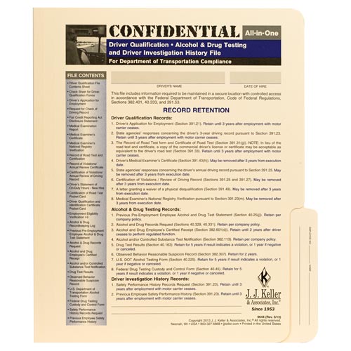 CONFIDENTIAL ALL-IN ONE DRIVER'S QUALIFICATION FILE PACKET