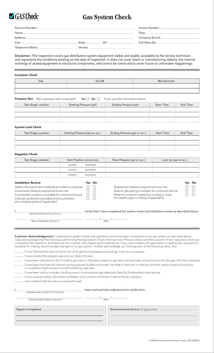 GAS CHECK INSPECTION FORMS