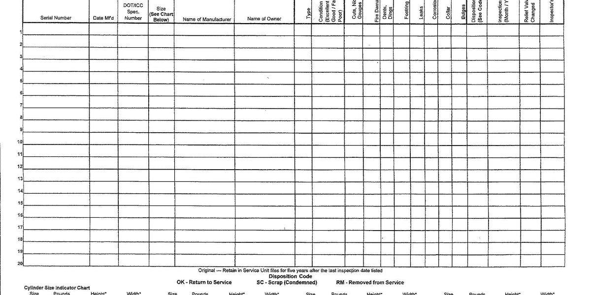 5-YEAR CYLINDER VISUAL INSPECTION REPORT PADS — PSC