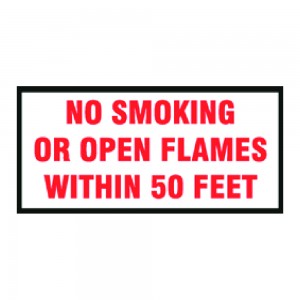 50 FEET OPEN FLAME WARNING DECAL RED ON WHITE