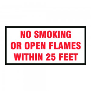 25 FT. OPEN FLAME WARNING DECAL RED ON WHITE VINYL