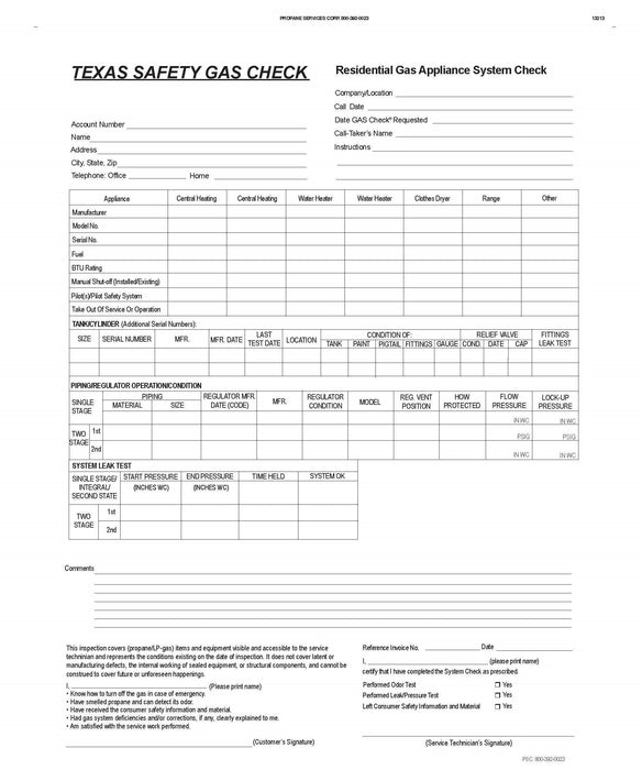 Texas Safety Gas Check Forms (50/PACK)